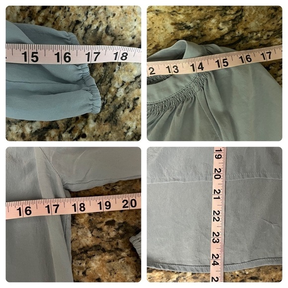 Max Studio Blouse Shirt Women Peasent Boho Beigeish Blue 3/4 Sleeve Silk XS - Picture 6 of 10